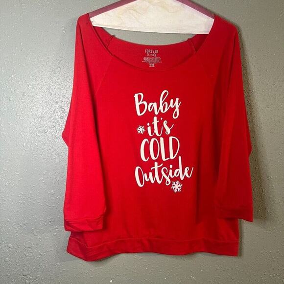 Forever Trendy Red Sweatshirt "Baby its Cold Outside" in white Collarless XXL - Picture 4 of 4
